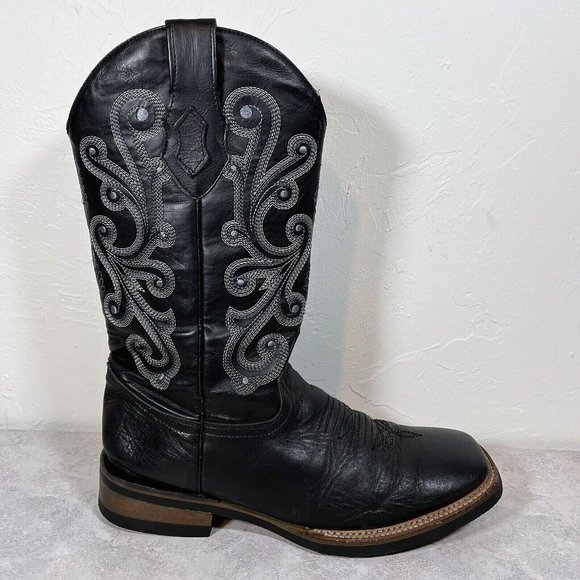 Ferrini Shoes Ferrini Mens French Black Calf Leather Square Toe Western Boot Us Size 5 Ee